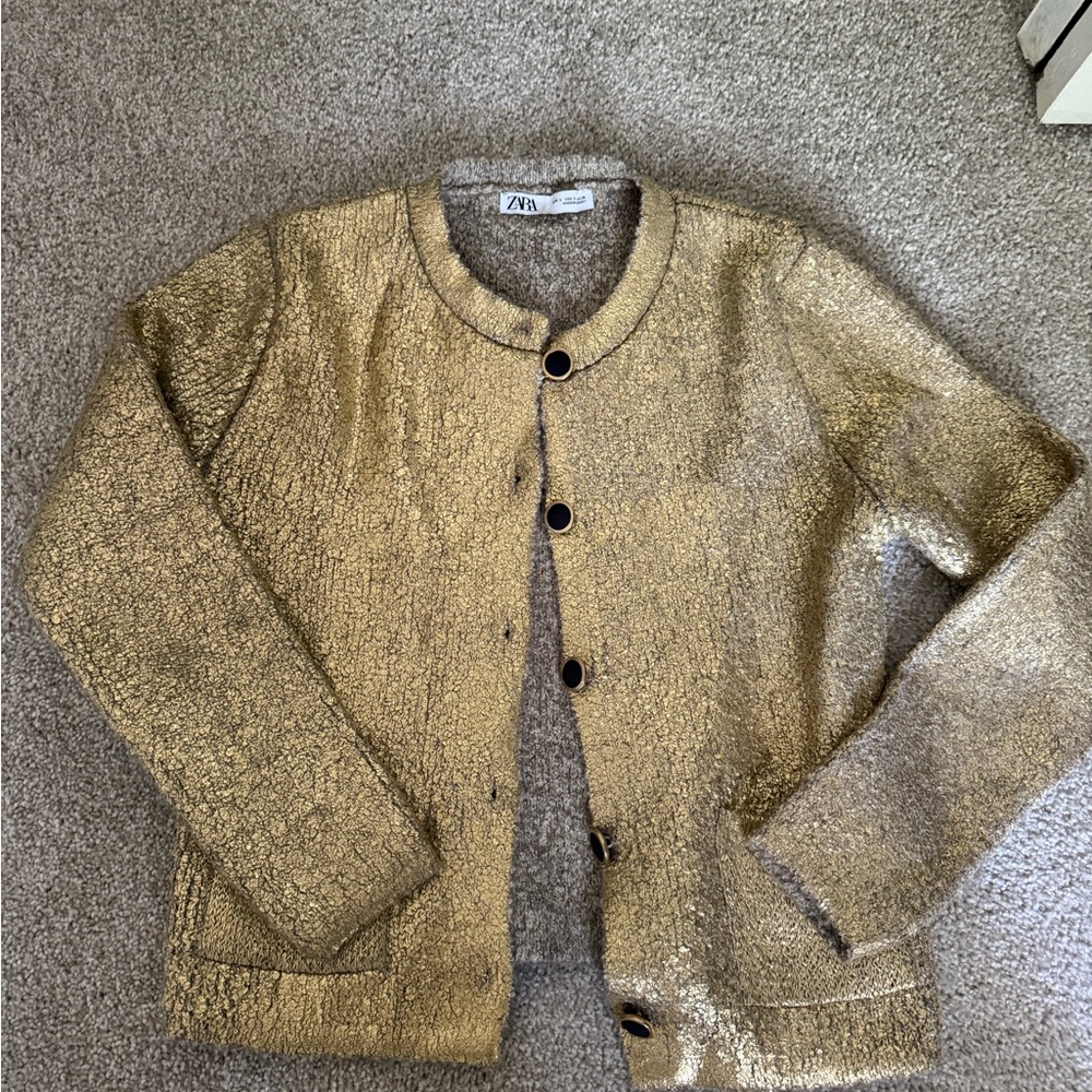 Zara Gold Bouclé Round-Neck Jacket